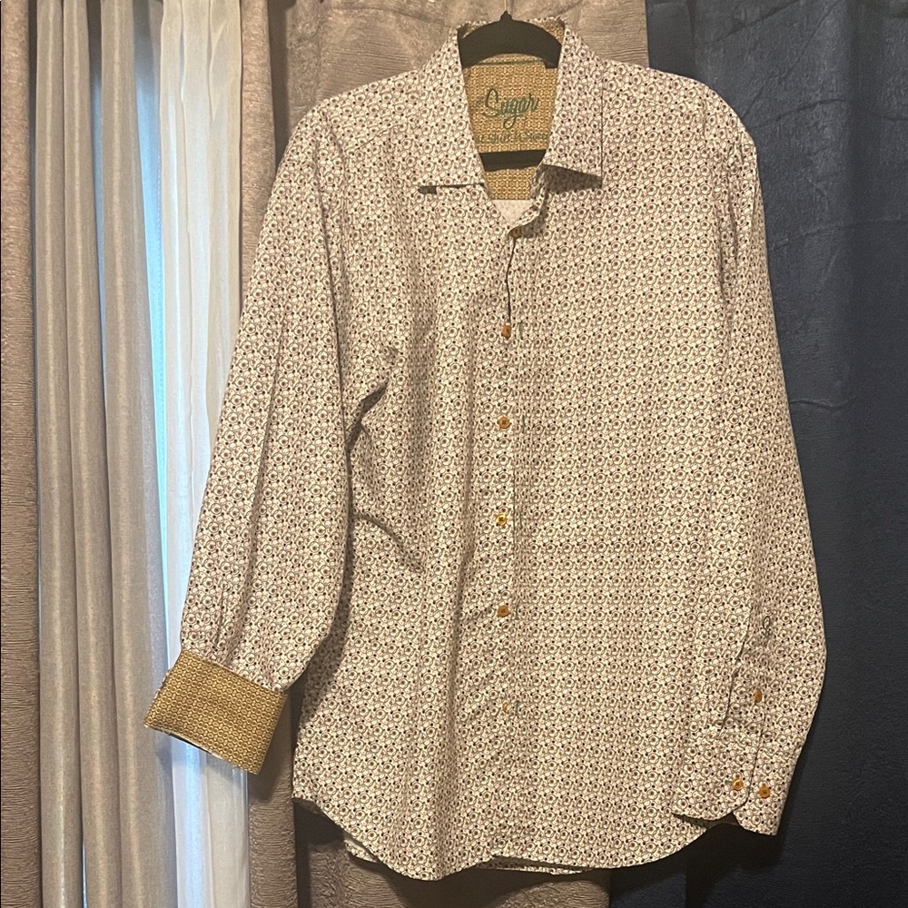 Sugar Men's Cream and Brown Geometric Button Down Shirt